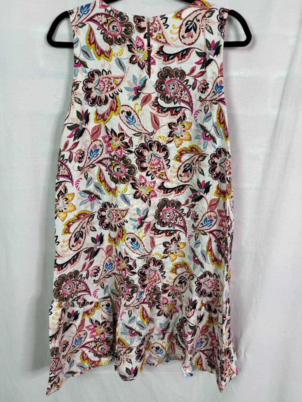LOFT Floral Paisley Linen Swing Dress Short Sleeveless Multicolor 16P